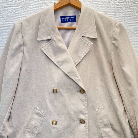 Liz Claiborne SIZE 10 Khaki Double-Breasted Lightweight Linen/Cotton Jacket - Picture 2 of 7